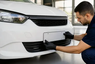Um despachante realizando o emplacamento de um carro em um escritório.