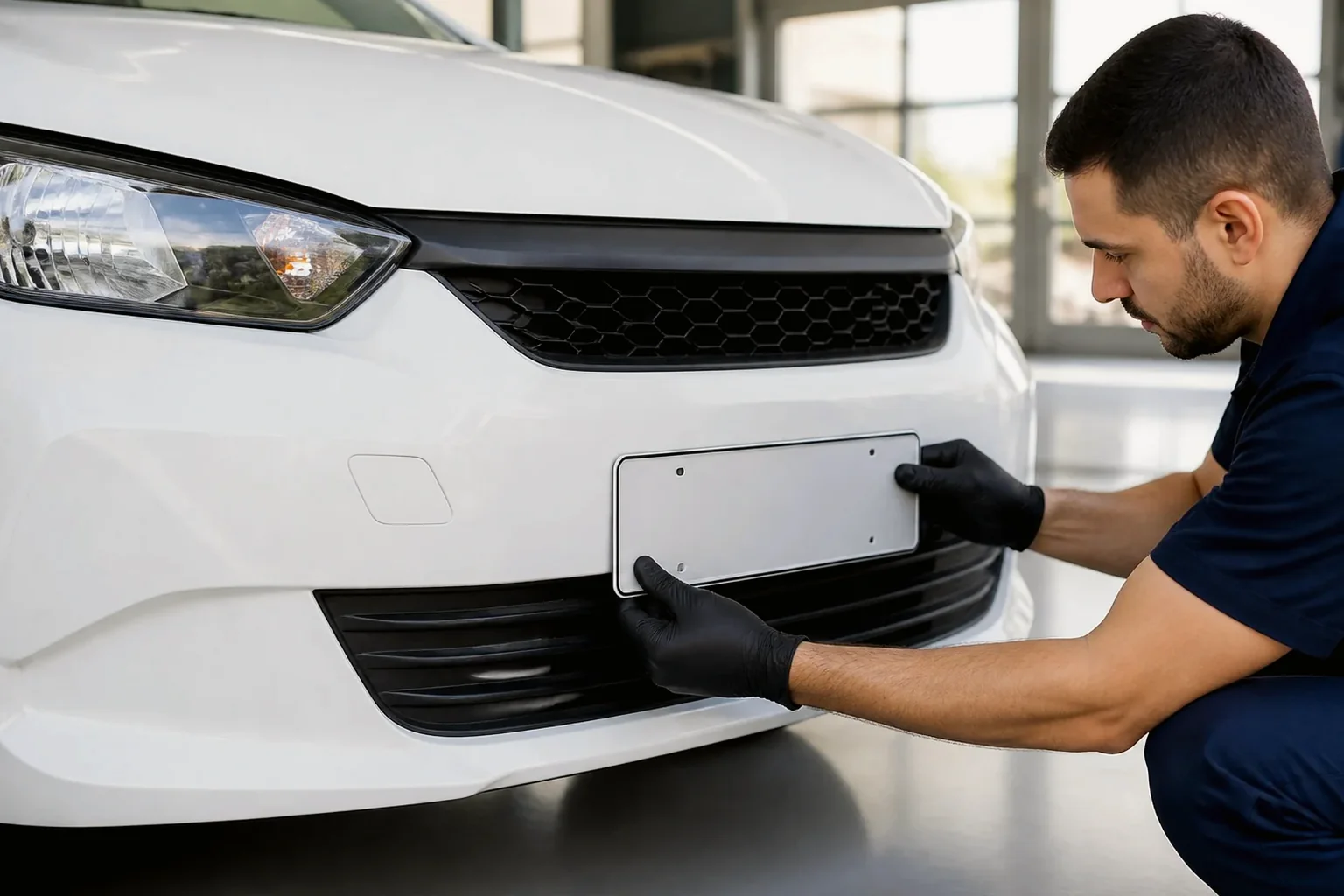 Um despachante realizando o emplacamento de um carro em um escritório.